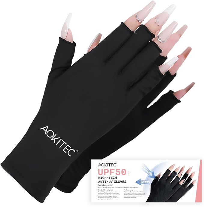Aokitec UV Gloves for Nails - UPF50+ UV Protection Gloves for Gel