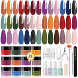 Aokitec 36PCS Dip Powder Nail Kit - 20 Autumn Colors Dipping Powder Nail Art Set